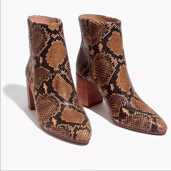 Madewell The Fiona Bootie in Wood Ash Multi Snake Embossed Leather Size 6 - Picture 1 of 8